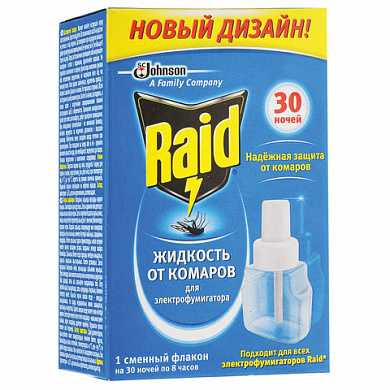 Средство от насекомых жидкость для фумигатора RAID (Рейд), 30 ночей, сменный блок, 643866 (арт. 603875)