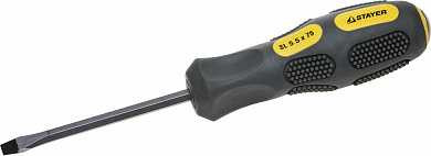 Отвертка STAYER "PROFESSIONAL" "MAX-GRIP" ударная, двухкомпонентная рукоятка, магнит наконечник, Cr-V, SL 5,5x75мм (арт. 25823-05-075 G) купить в интернет-магазине ТОО Снабжающая компания от 784 T, а также и другие Отвертки на сайте dulat.kz оптом и в розницу