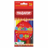 Карандаши двухцветные ПИФАГОР, 12 штук, 24 цвета, заточенные, картонная упаковка, 180244 (арт. 180244)