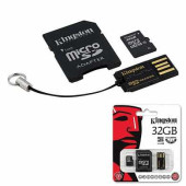 Карта памяти micro SDHC, 32 GB, KINGSTON, 10 Мб/сек. (class 10), два адаптера (SD, USB), MBLY10G2/32GB (арт. 511036)