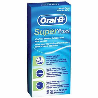 Зубная нить, 50 м, ORAL-B (Орал-Би), Super floss, ORL-81309952 (арт. 603802)