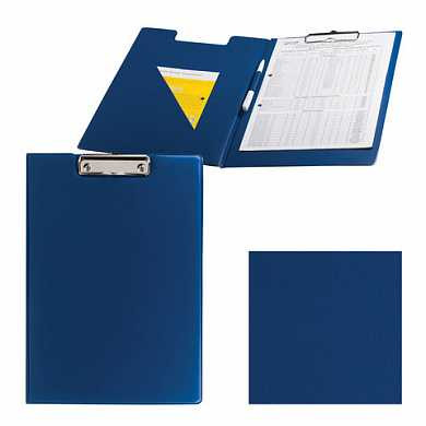 Папка-планшет ОФИСМАГ с верхним прижимом и крышкой, А4, картон/ПВХ, синяя, двойной срок службы, 225983 (арт. 225983)