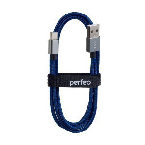 Кабель USB2.0 A вилка - USB Type-C вилка, Perfeo черно-синий, длина 1 м. (U4903) (арт. 678855)