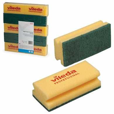 Губки VILEDA "Виледа", комплект 10 шт., для любых поверхностей, желтые, зеленый абразив, 7х15 см, 101397 (арт. 602096)