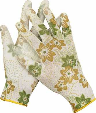 Перчатки GRINDA садовые, прозрачное PU покрытие, 13 класс вязки, бело-зеленые, размер L (арт. 11293-L)