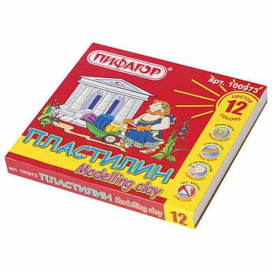 Пластилин классический ПИФАГОР, 12 цветов, 240 г, со стеком, картонная упаковка, 100973 (арт. 100973)