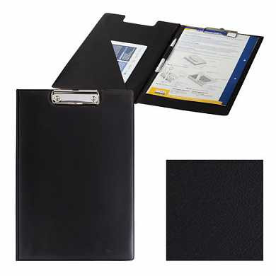 Папка-планшет ОФИСМАГ с верхним прижимом и крышкой, А4, картон/ПВХ, черная, двойной срок службы, 225982 (арт. 225982)