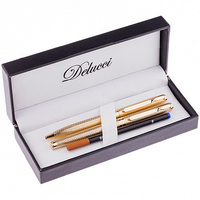 Набор Delucci "Celeste": ручка шарик., 1мм и ручка-роллер, 0,6мм, синие, корпус золото, подар.уп. (арт. CPn_11914)