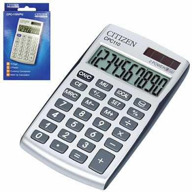 Калькулятор CITIZEN карманный CPC-110WB, 10 разрядов, двойное питание, 105х64 мм (арт. 250354)