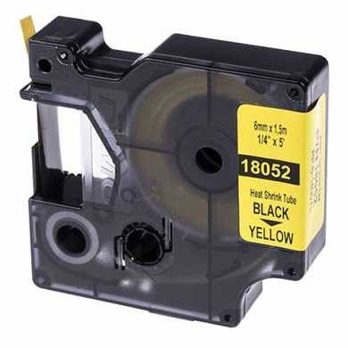 Картридж для принтеров этикеток DYMO Rhino, 6 мм х 1,5 м, термоусадочная трубка, черный шрифт, желтая трубка, 18052 (арт. 362160)