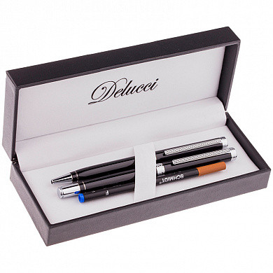 Набор Delucci "Classico": ручка шарик., 1мм и ручка-роллер, 0,6мм, синие, корпус черный, подар.уп. (арт. CPn_12029)