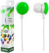 Наушники Perfeo CANDY, вакуумные, провод 1.2 м, зеленые, Jack 3.5, PF-CAN-GRN/PF-SWT (арт. 602019)