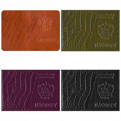 Обложка для паспорта OfficeSpace кожа тип 3, тиснение "Герб", крокодил, ассорти (арт. 231522)