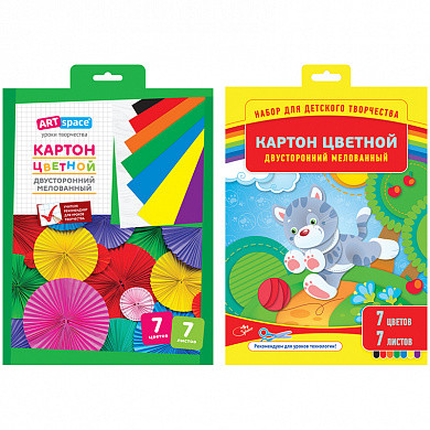 Картон цветной двусторонний A4, ArtSpace, 7л., 7цв., мелованный, в папке с европодвесом (арт. Нкм7-7дв_1095) купить в интернет-магазине ТОО Снабжающая компания от 637 T, а также и другие Картон цветной в наборах на сайте dulat.kz оптом и в розницу