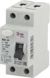 ЭРА PRO NO-902-56 устройство защитного отключения (УЗО) ВД1-63 1P+N 25А 100мА (90/1620) (арт. 658642)