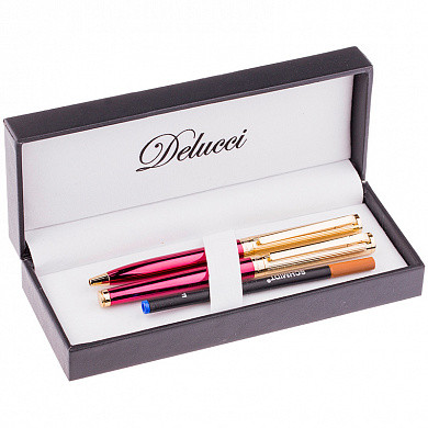 Набор Delucci "Rosso": ручка шарик., 1мм и ручка-роллер, 0,6мм, синие, корпус вишн/зол., подар.уп. (арт. CPn_11831)