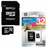 Карта памяти micro SDHC, 32 GB, SILICON POWER, 10 Мб/сек. (class 10), с адаптером, SP032GBSTH010 (арт. 511416)