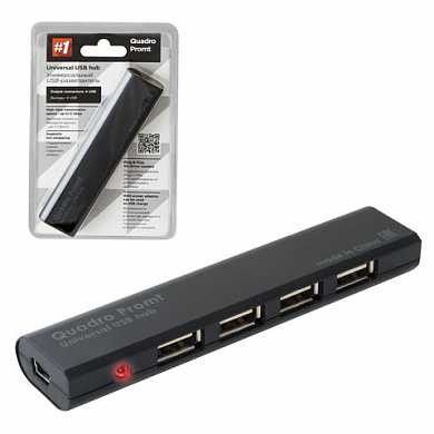 Хаб DEFENDER Quadro Promt, USB 2.0, 4 порта, порт для питания, черный, 83200 (арт. 512028)