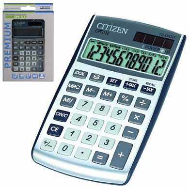 Калькулятор CITIZEN карманный CPC-112WB, 12 разрядов, двойное питание, 120х72 мм (арт. 250355)