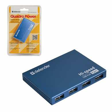 Хаб DEFENDER SEPTIMA SLIM, USB 2.0, 7 портов, порт для питания, алюминиевый корпус, 83505 (арт. 511767)