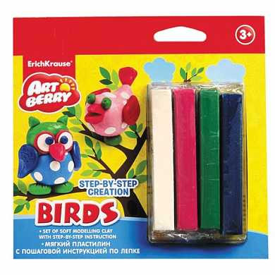 Пластилин мягкий ERICH KRAUSE Artberry "Birds" ("Птицы"), 4 цвета, 60 г, европодвес, 38541 (арт. 103653)