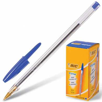 Ручка шариковая BIC "Cristal", корпус прозрачный, узел 1 мм, линия 0,32 мм, синяя, 847898 (арт. 140053)