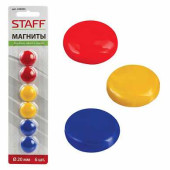 Магниты STAFF, диаметр 20 мм, 6 шт., цвета ассорти, в блистере, 236404 (арт. 236404)