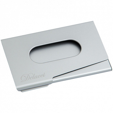 Визитница карманная Delucci из алюминия серебристого цвета, легкий доступ, подарочная упаковка (арт. BCh_46002)