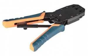 Инструмент обжимной ITK для RJ45/RJ12/RJ11, без храпового механизма, с прорезиненными ручками, синий/оранжевый, TM1-B10H (арт. 512451)
