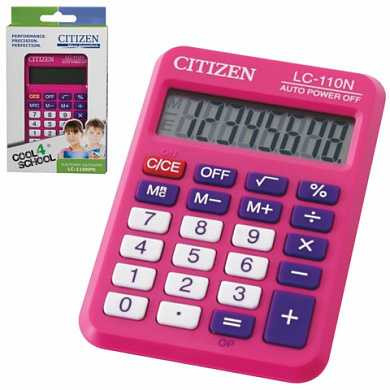 Калькулятор CITIZEN карманный LC-110NPKCFS, 8 разрядов, двойное питание, 87х58 мм, розовый (арт. 250364)