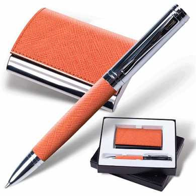 Набор GALANT "Prestige Collection": ручка, визитница, оранжевый, "фактурная кожа", подарочная кор., 141375 (арт. 141375)