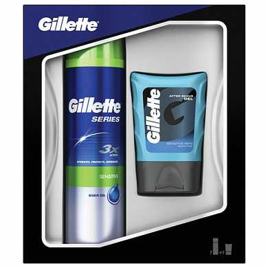 Промонабор: гель для бритья GILLETTE 200 мл "Series Sensitive" + гель после бритья 75 мл "Series Sensitive", 81628267 (арт. 604387) купить в интернет-магазине ТОО Снабжающая компания от 10 290 T, а также и другие Подарочные наборы по уходу за телом на сайте dulat.kz оптом и в розницу