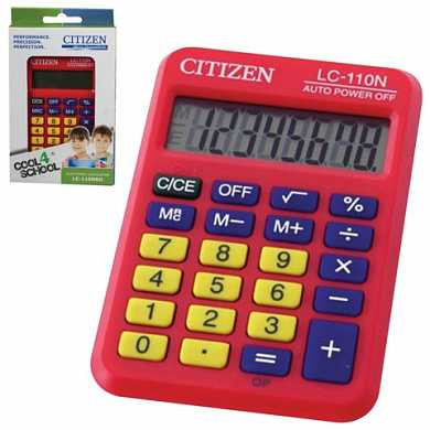 Калькулятор CITIZEN карманный LC-110NRDCFS, 8 разрядов, двойное питание, 87х58 мм, красный (арт. 250365)