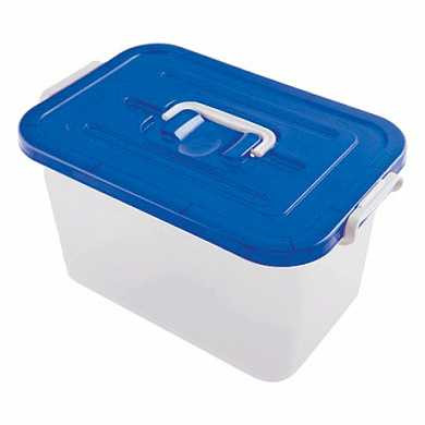 Ящик 10 л, с крышкой на защелках, 19х35х23 см, крышка с ручкой, пластик, синий/прозрачный, 4381000 (арт. 530765)