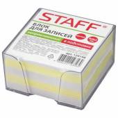 Блок для записей STAFF в подставке прозрачной, куб 9х9х5 см, цветной, чередование с белым, 129198 (арт. 129198)