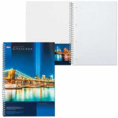 Тетрадь 100 л., А4, HATBER, спираль, клетка, с карманом, "CityScape" (Город), 100Ткм4B1сп 12523, T170090 (арт. 402423)