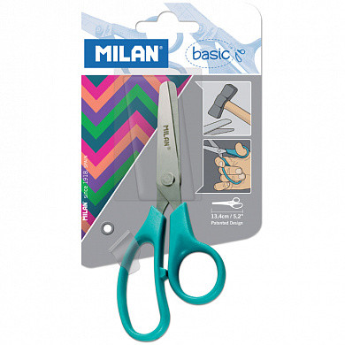 Ножницы детские Milan "Basic Colours" 13,4см, эргономичные ручки, ассорти, европодвес (арт. BWM10039)