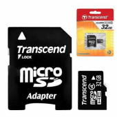 Карта памяти micro SDHC, 32 GB, TRANSCEND, 4 Мб/сек. (class 4), с адаптером, TS32GUSDHC4 (арт. 511128)