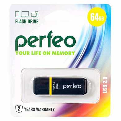 Флэш-диск Perfeo USB 64GB, Black C01 PF-C01B064 (арт. 601681)