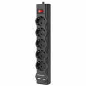 Сетевой фильтр DEFENDER DFS 753, 5 розеток, 2 разъема USB, 3 м, черный, 99753 (арт. 512732)