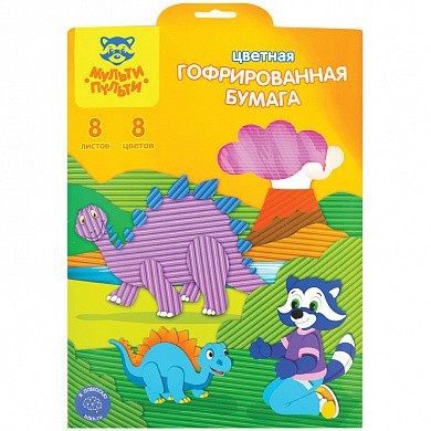 Цветная бумага А4 Мульти-Пульти "Приключения Енота", 8л., 8цв., гофрированная,в папке с европодвесом (арт. ЦБгА4_18875) купить в интернет-магазине ТОО Снабжающая компания от 1 176 T, а также и другие Бумага цветная в наборах на сайте dulat.kz оптом и в розницу