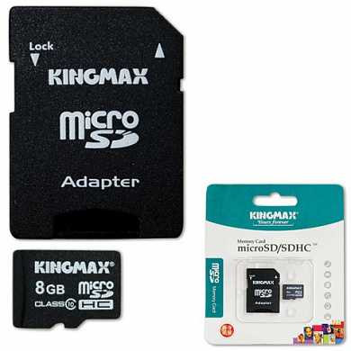 Карта памяти micro SDHC, 8 GB, KINGMAX, 10 Мб/сек. (class 10), с адаптером, KM08GMCSDHC101A (арт. 510595)