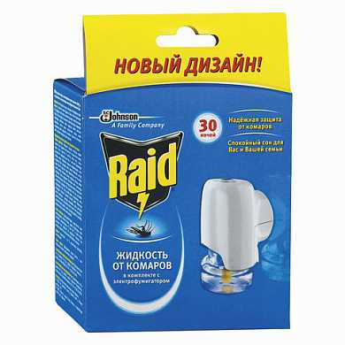 Средство от насекомых фумигатор + жидкость RAID (Рейд), 30 ночей, 685403 (арт. 603874) купить в интернет-магазине ТОО Снабжающая компания от 2 597 T, а также и другие Средства от насекомых на сайте dulat.kz оптом и в розницу