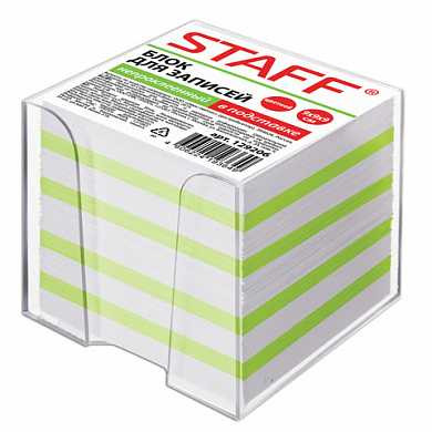 Блок для записей STAFF в подставке прозрачной, куб 9х9х9 см, цветной, чередование с белым, 129206 (арт. 129206)