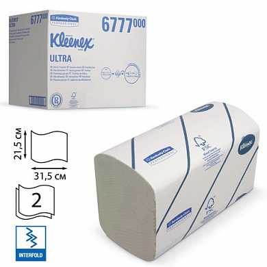 Полотенца бумажные 124 шт., KIMBERLY-CLARK Kleenex, комплект 30 шт., Ultra, 2-сл., бел., 31,5х21,5 см, Interfold, 601533-534, 6777 (арт. 126116)