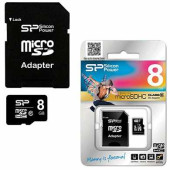 Карта памяти micro SDHC, 8 GB, SILICON POWER, 10 Мб/сек. (class 10), с адаптером, SP008GBSTH010 (арт. 511419)