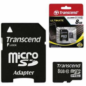 Карта памяти micro SDHC, 8 GB, TRANSCEND, 10 Мб/сек. (class 10), с адаптером, TS8GUSDHC10 (арт. 511126)