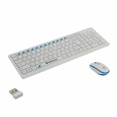 Набор беспроводной DEFENDER Skyline895, клавиатура, мышь 2 кнопки + 1 колесо + 1 dpi, белый/голубой, 45895 (арт. 511803)