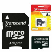 Карта памяти micro SDHC, 8 GB, TRANSCEND, 4 Мб/сек. (class 4), с адаптером, TS8GUSDHC4 (арт. 511130)