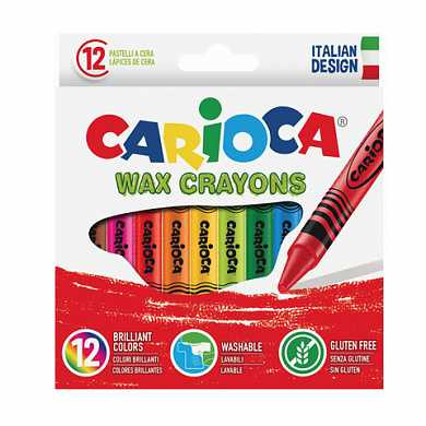 Восковые мелки CARIOCA, 12 цветов, смываемые, картонная коробка с европодвесом, 42365 (арт. 226797)